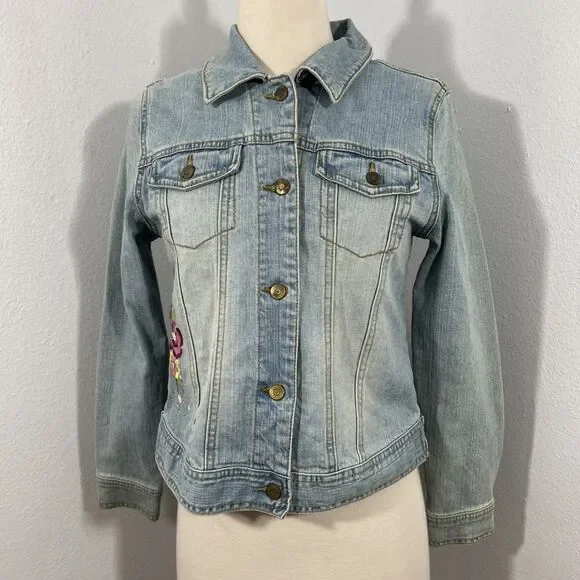 Childrens Place Jean Jacket Womens 14 Fairy Embroidered Denim BohoY2K - Picture 2 of 8